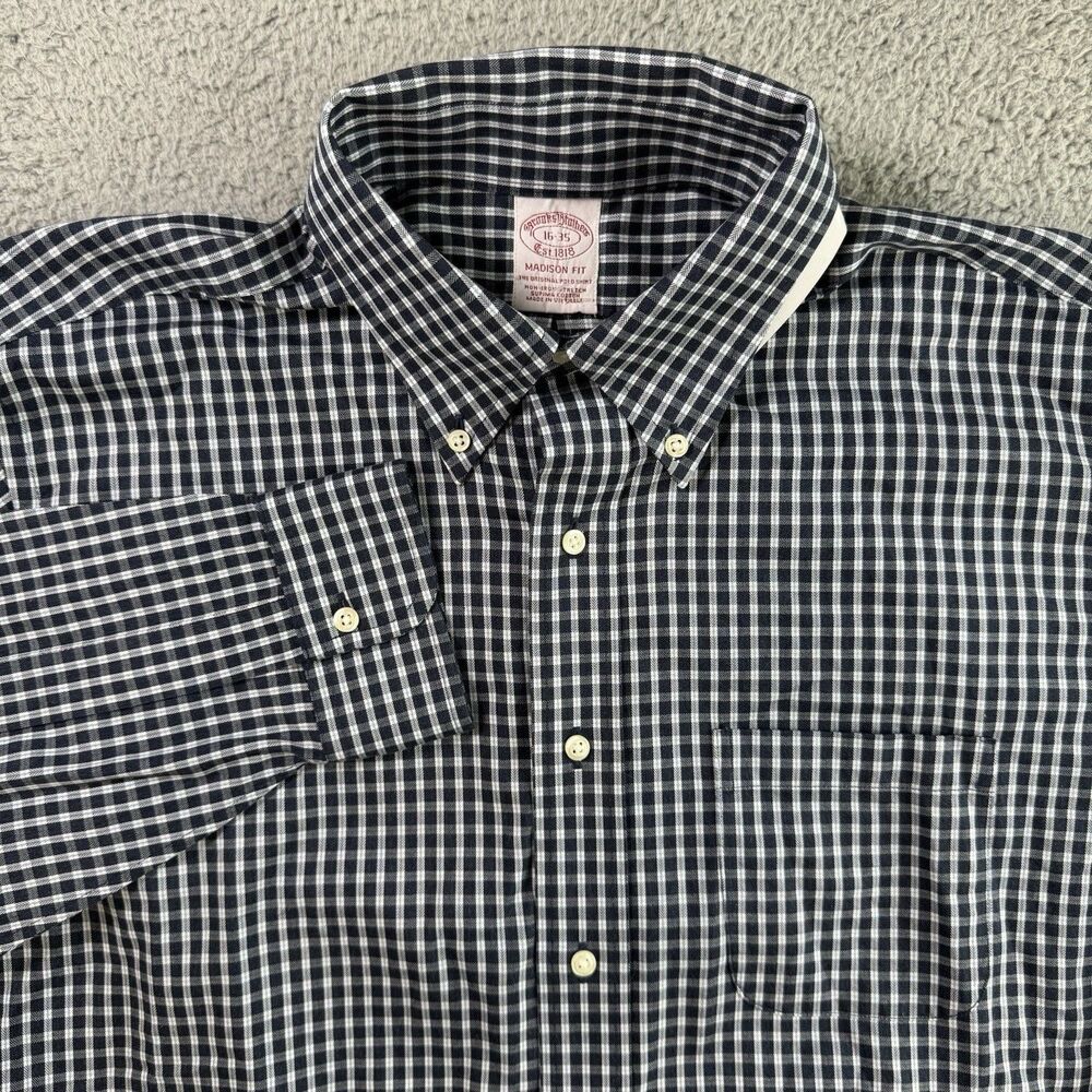 Brooks Brothers Shirt Mens 16-35 Blue Check Madison Button Down Long Sleeve NWT